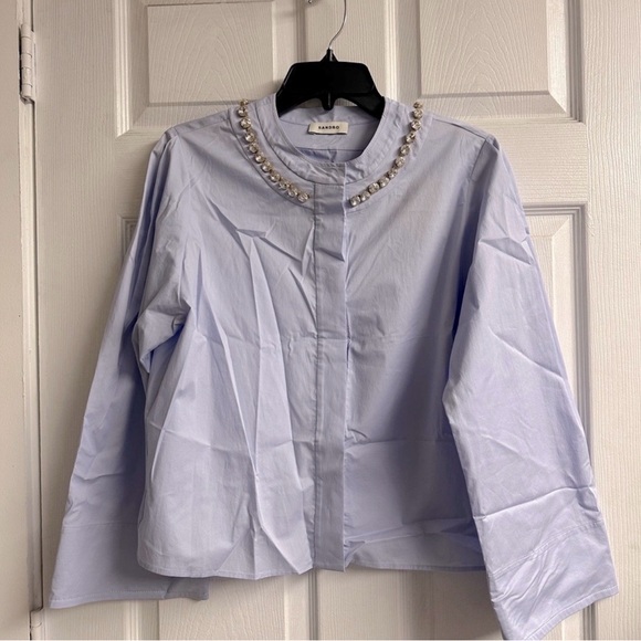 Sandro Light Blue Embellished Blouse - Picture 2 of 4